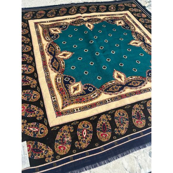ECHO Rare Vintage 100% Wool Women’s Scarf Dark Green Gold 29" x 30"  JP - Picture 2 of 9